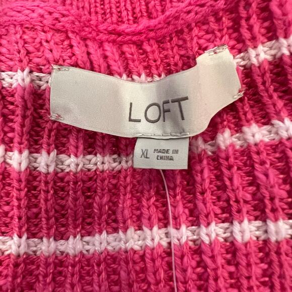 NWT LOFT Neon Pink and White Striped Relaxed V-Neck Cardigan - Picture 8 of 10